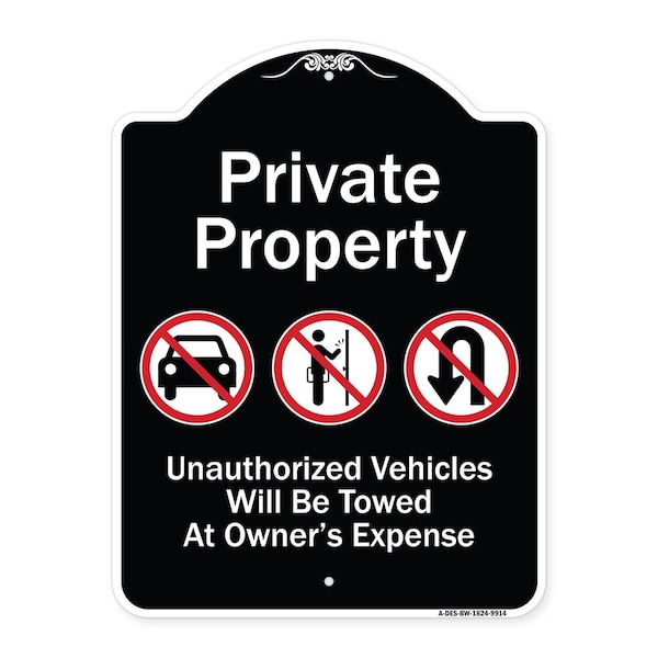 Designer Series-Private Property Unauthorized Vehicles Towed No Cars, 24" x 18", BW-1824-9914